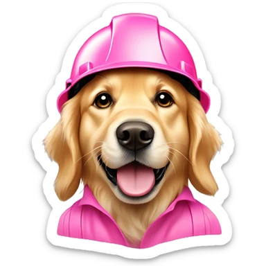 Golden Retriever with pink hard hat that is 48x48 sticker