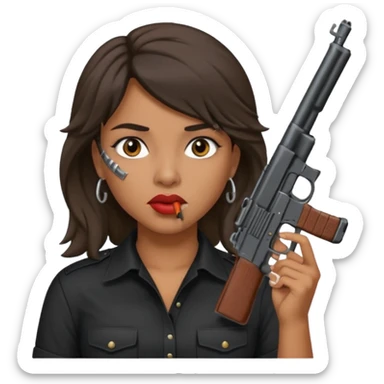 latina with mullet putting gun in her mouth sticker