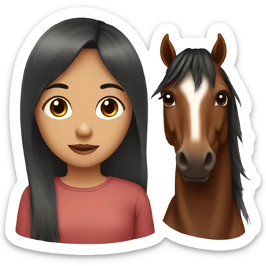 bay horse and a girl chocolate hair with bangs sticker