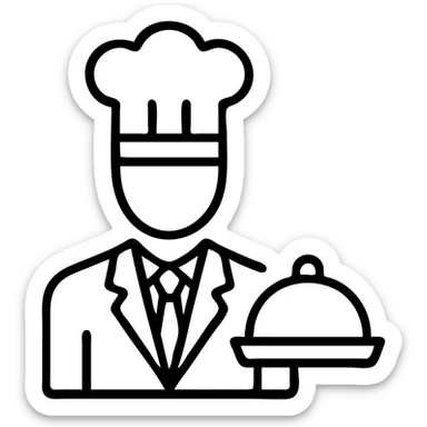 Chef wearing suit and tie with chef hat selling food sticker