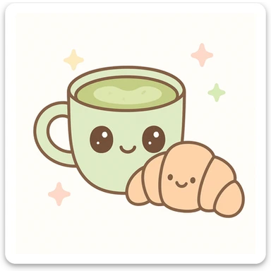 cute and playful matcha latte with croissant sticker
