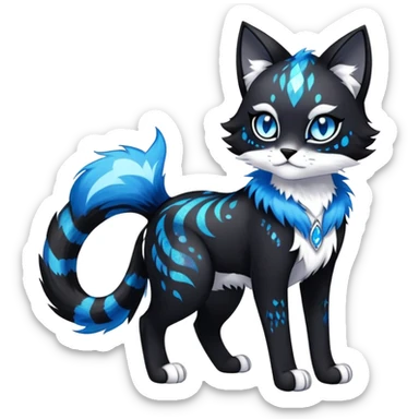 Cool edgy gothic Falvie-Fionbri-creature-sparkle-feline-fursona, full body, with random markings sticker