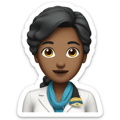 flight attendant with black hair brown skin and blue scarf sticker