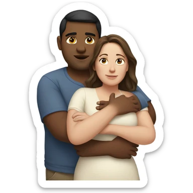 white overweight brunette woman hugging Indian man  sticker