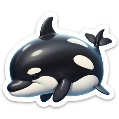 Meme-Worthy Cute Sleeping orca Portrait Emoji, Head resting peacefully with a contented smile, showcasing a smooth black-and-white body with gently drooping fins and eyes softly closed in serene slumber, Simplified yet adorably endearing features, highly detailed, glowing with a soft, drowsy deep-sea light, high shine, relaxed and utterly lovable, stylized with an air of playful oceanic laziness, soft glowing outline, capturing the essence of a sleeping orca that feels destined to become the next viral icon of adorable marine rest! sticker