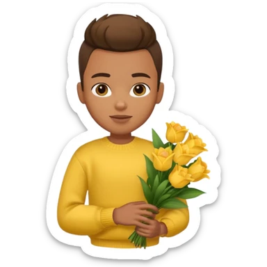 a pretty bratz guy carrying a bouquet and a yellow sweater. Muscled sticker