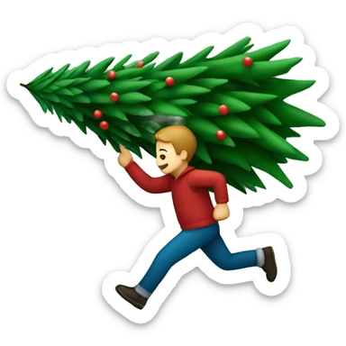 person carrying Christmas tree running sticker