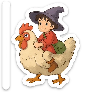 ghibli style chicken jockey sticker