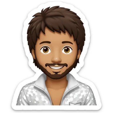 Shaggy, Reggae Rapper with dark brown hair, white sequin outfit sticker