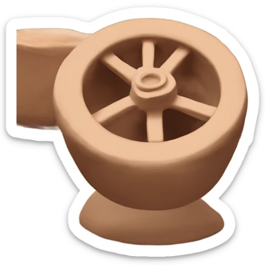 Clay throwing wheel with pot on top. Terracotta clay  sticker
