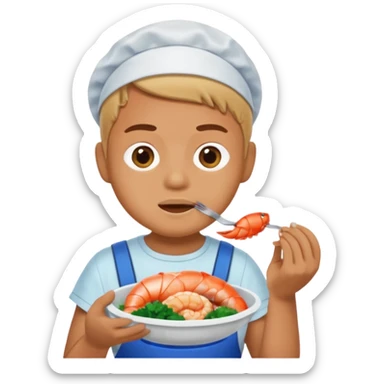 Person eating seafood with a plastic bib on sticker