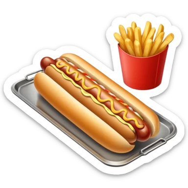 one hot dog with french fries on a tray sticker
