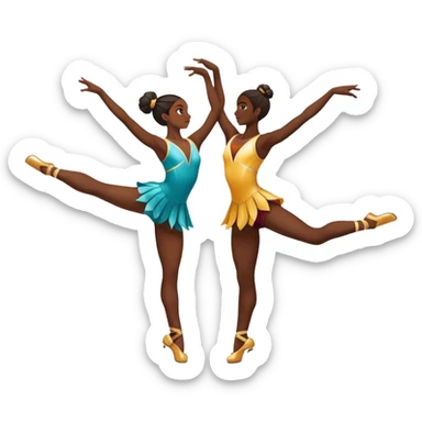 Icon for Sports Dance: a couple in competitive attire performing a synchronized dance with acrobatic moves, dance shoes, a rhythmic floor, and a competition backdrop. The icon should capture athleticism, technique, and acrobatic precision. Transparent background. sticker