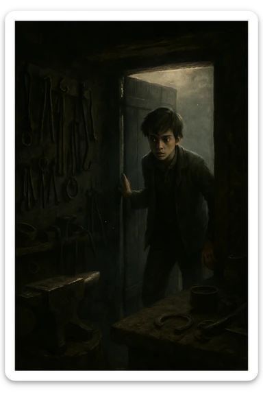 Sartaroshxonaga kirib kelayotgan o'smirin bola u eshikni ochayapti rakurs ichkaridan g'ira shira  sticker