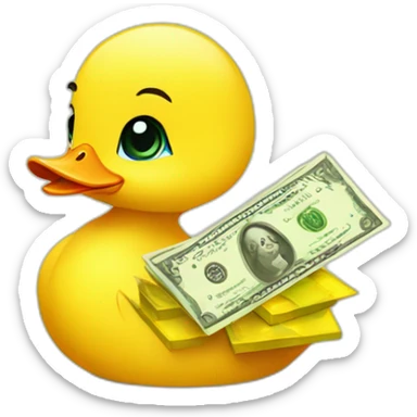A baby duck with money sticker
