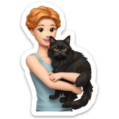 Barbie girl with ginger hair Holds in his arms Black Maine coon sticker
