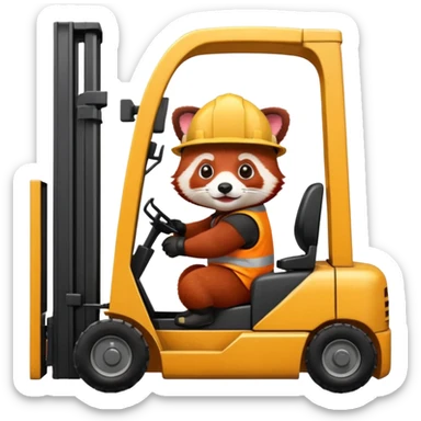 Red panda driving forklift. Make sure it looks like a red panda with all fur variations. Put a hard hat on the panda. Make panda fit inside the forklift sticker