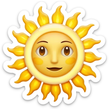 scientific sun emoji, glowing, turbulent layer of incandescent gas, yellow-white hue, mottled by dark sunspots and bright granules from convective currents, realistic, radiant, no face, no text, simple and round sticker