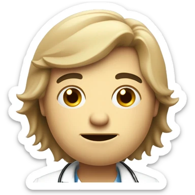 A cartoon-style 3D illustration of a taller, sad-looking doctor aged 30-35 with sticker
