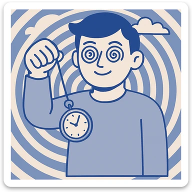 Add a hypnotic swirling background behind the cartoon person, maintaining the flat blue illustration style. sticker