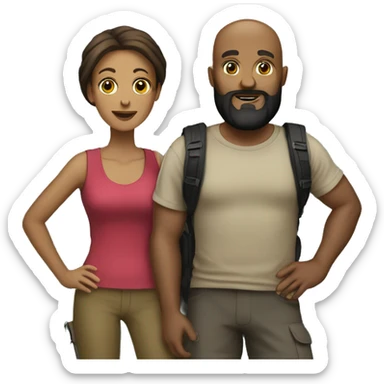 Almost bald with black beard men with his wife long brown hair hiking sticker