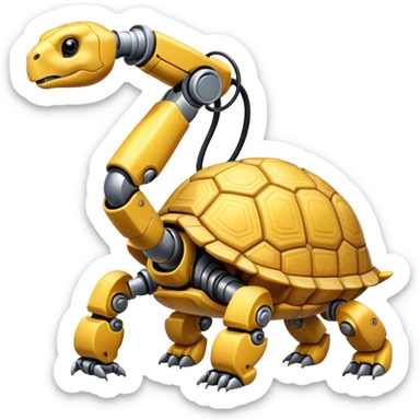 yellow tortoise with a robotic arm, ai and technology theme sticker