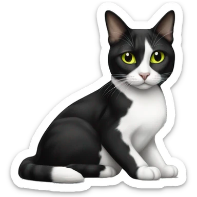Cute black and white harlequin tuxedo cat with yellow green eyes sticker