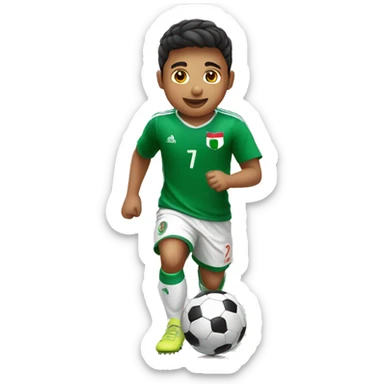 Niño jugando futbol con escudo de palestina sticker