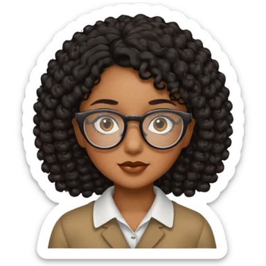 Chica con cabello rizado color negro, piel morena y que use lentes sticker