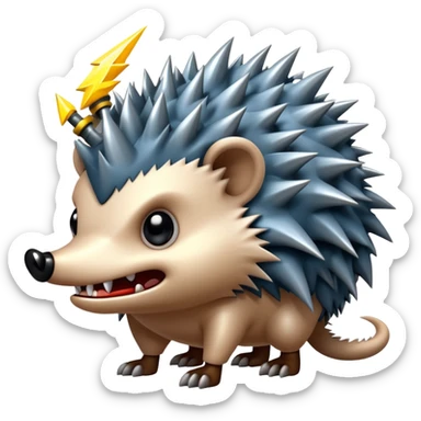 a fantastical dangerous and spooky electric hedgehog with sharp teeth, metal spikes, and strong fangs, electricity and lightning coming, menacing look sticker