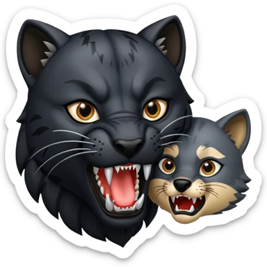 A black panther biting a wolf sticker
