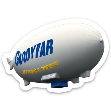 Blimp that has the words Just Tires is Goodyear  sticker