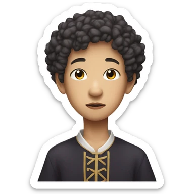 Tall Taro asian witch, a boy about 20 years old with short curly hair, a bit overwheight sticker