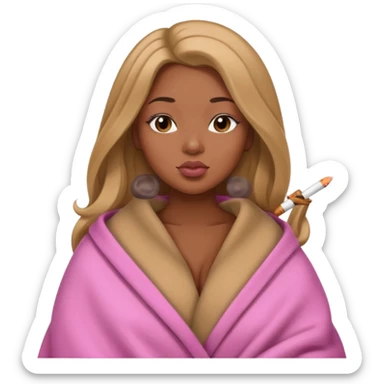 Curvy, light brown long hair, pretty black girl light pink lipgloss smoking wrapped in blanket sticker