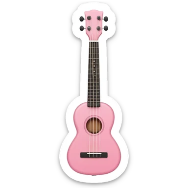 Minimalistic flat vector icon, iOS style, thin black contour on white background. Small pink ukulele with four strings. Clean, modern, no text, no shadows sticker