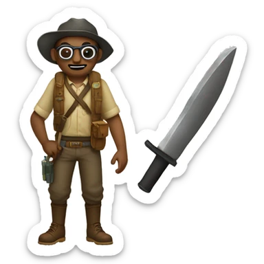 explorer with a machete and a head with glasses sticker