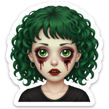 zombie woman with curly hair, bangs, and a septum piercing. sticker