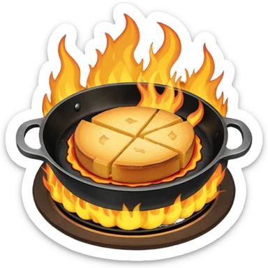 skillet with cornbread on fire sticker