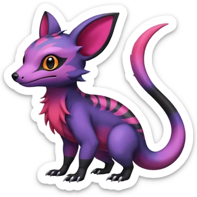 Rare epic aesthetic colorful Salandit-Noibat-Eevee-Civet-species-Fakemon-hybrid-creature, with markings, full body sticker