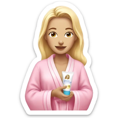Blonde girl applying face cream and wearing a pink robe sticker