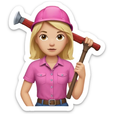 lumberjack blonde woman holding axe pink shirt sticker