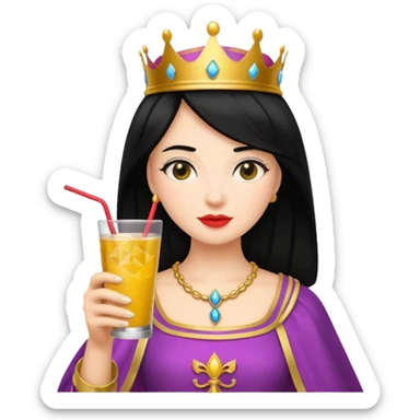black haired queen with drink sticker
