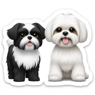 A black and white small shih tzu and a white shih tzu standing together sticker