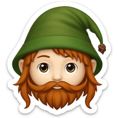 Gnomo con tratti asiatici, capelli ricci scuri, occhi marroni, cappello verde sticker