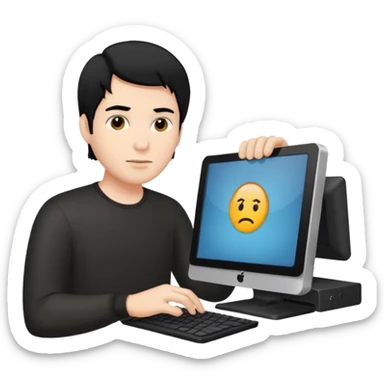 man with black hair using a pc sticker