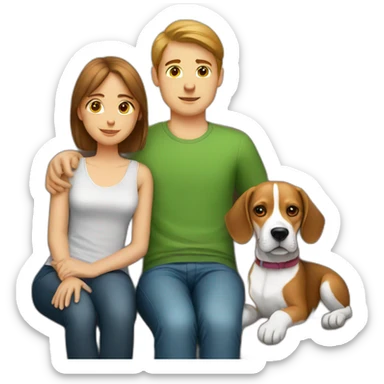 Brown hair White boy and girl and beagle Sit on couch sticker