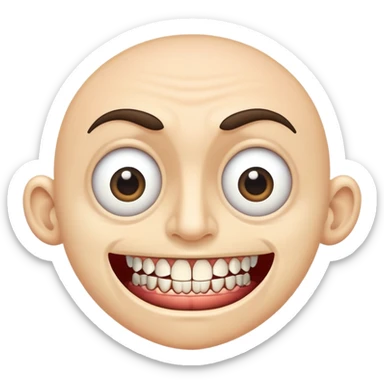 a man with extremely wide eyes and an impossibly large mouth full of countless teeth sticker