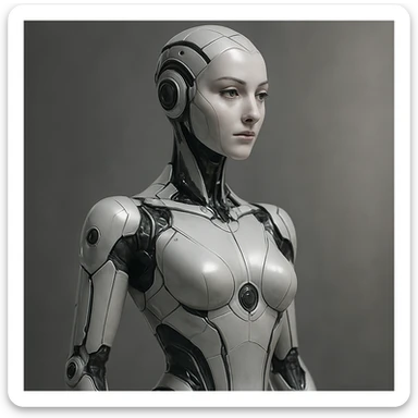 a woman AI robot, humanoid, elegant, advanced technology sticker