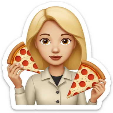 Woman with pizza slice sticker