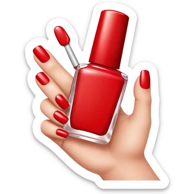 hand with painted nails and nail polish bottle sticker